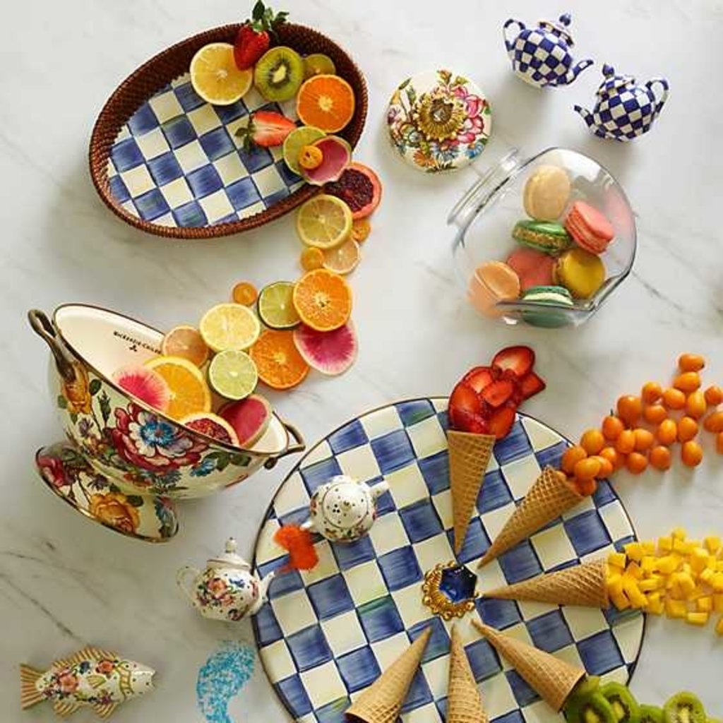 MacKenzie-Childs Royal Check Rattan & Enamel Tray - Small