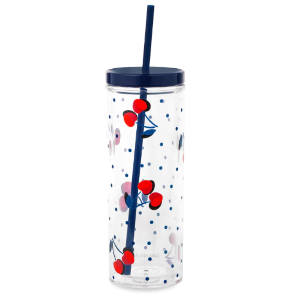 Acrylic Tumbler w/Straw - Vintage Cherry Dot