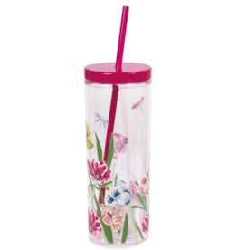 Acrylic Tumbler w/Straw - Dragonflies and Tulips