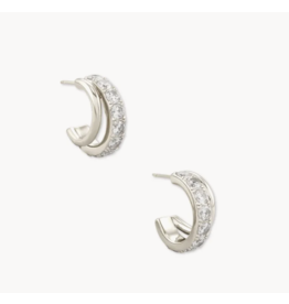 Kendra Scott Livy Silver Huggie Earrings in White Crystal