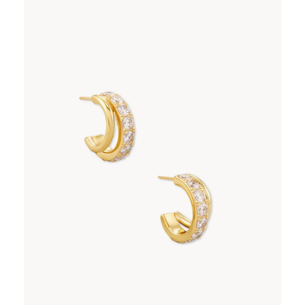 Kendra Scott Kendra Scott Livy Gold Huggie Earrings in White Crystal