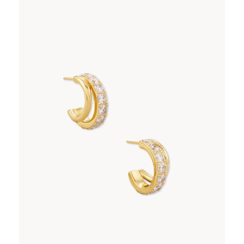 Kendra Scott Livy Gold Huggie Earrings in White Crystal