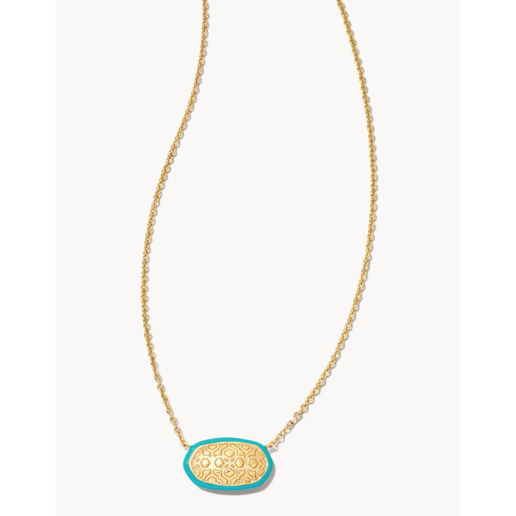 Kendra Scott Kendra Scott Elisa Gold Enamel Framed Short Pendant Necklace in Sea Green