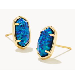 Grayson Stone Stud Earring Gold Cobalt Blue Kyocera Pearl