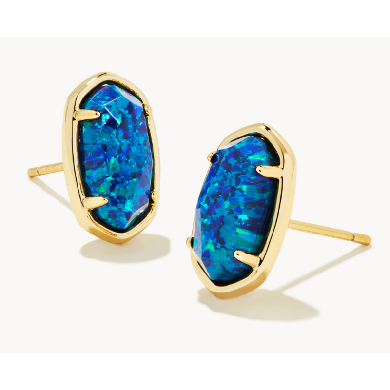 Grayson Stone Stud Earring Gold Cobalt Blue Kyocera Pearl