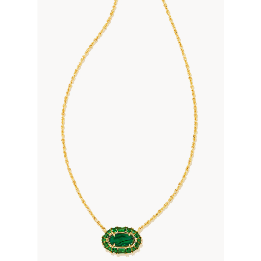 Kendra Scott Elisa Crystal Frame Short Pendant Necklace Gold Kelly Green Illusion
