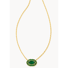 Kendra Scott Elisa Crystal Frame Short Pendant Necklace Gold Kelly Green Illusion