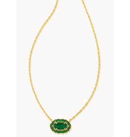 Elisa Crystal Frame Short Pendant Necklace Gold Kelly Green Illusion