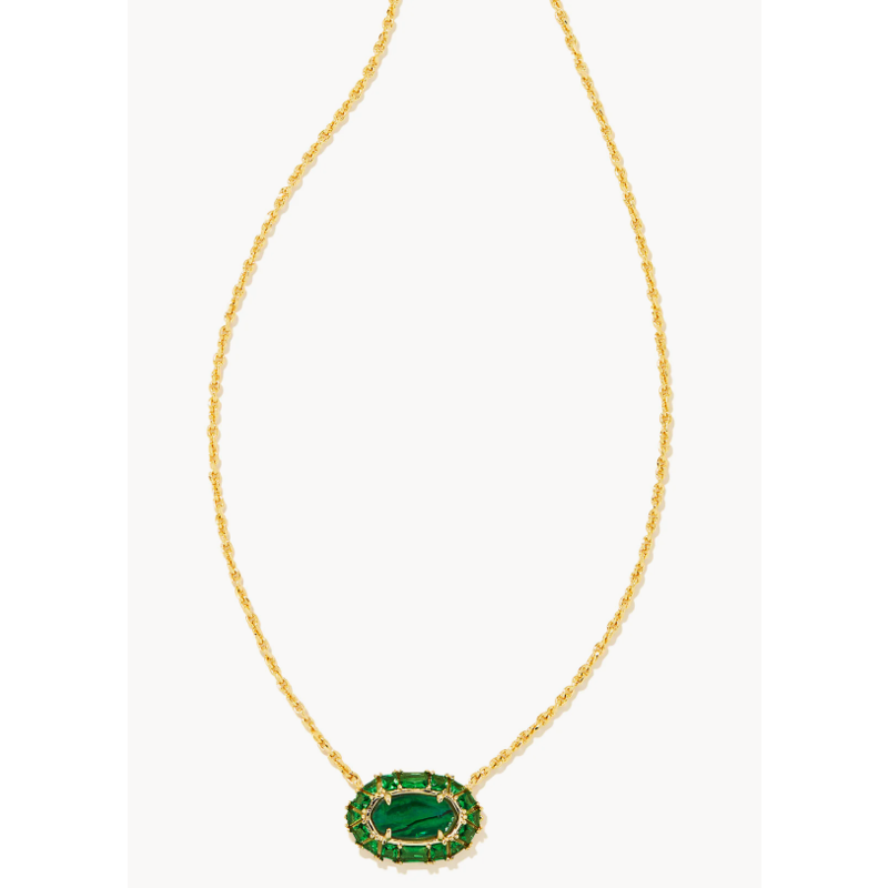 Kendra Scott Elisa Crystal Frame Short Pendant Necklace Gold Kelly Green Illusion