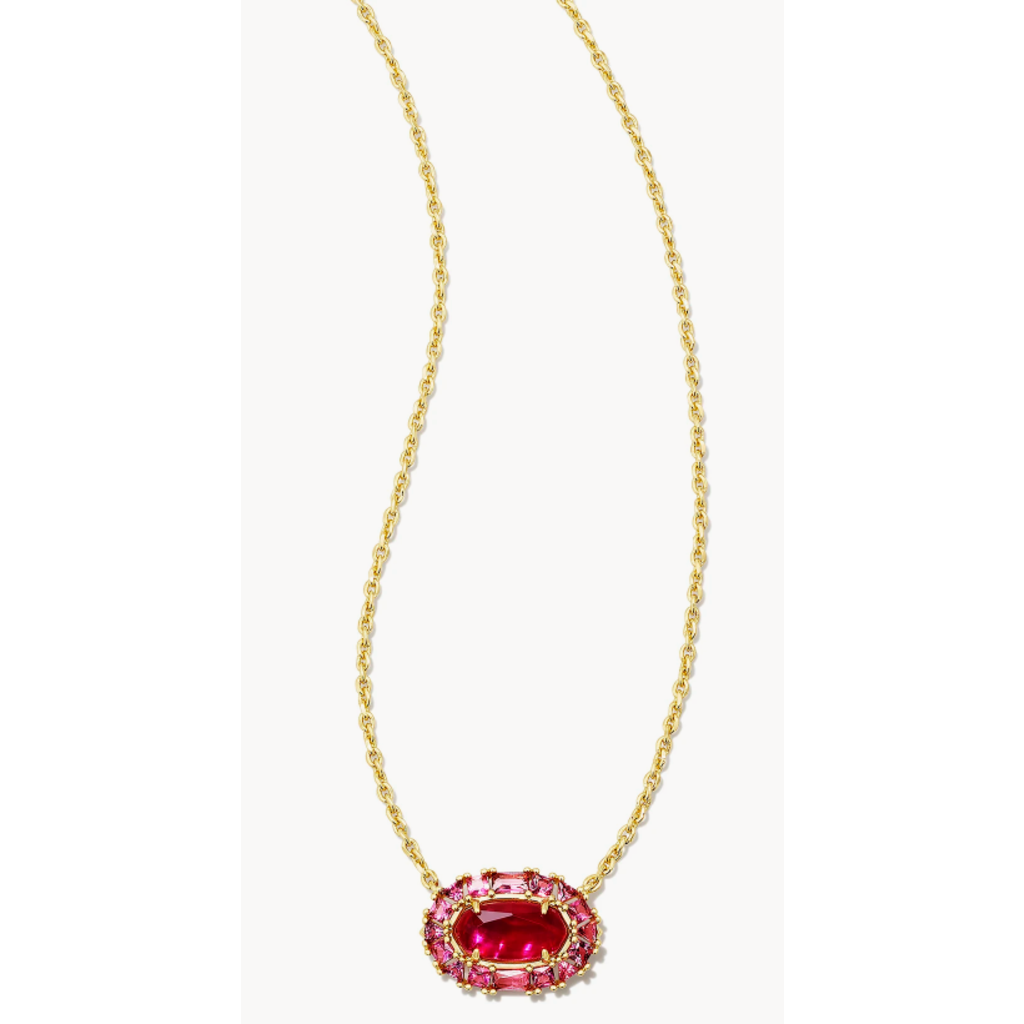 Kendra Scott Elisa Crystal Frame Short Pendant Necklace Gold Raspberry Illusion