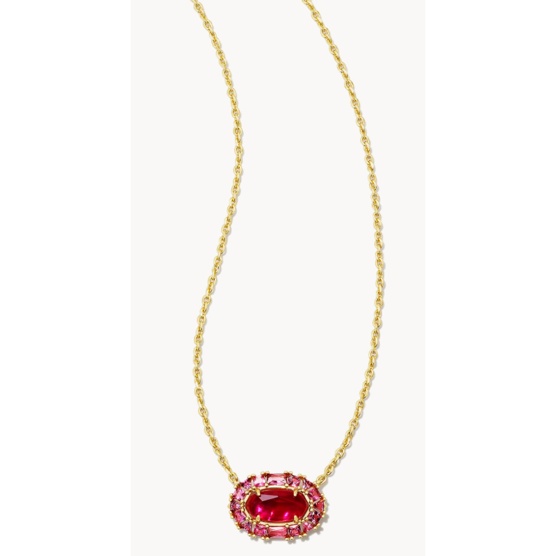 Elisa Crystal Frame Short Pendant Necklace Gold Raspberry Illusion