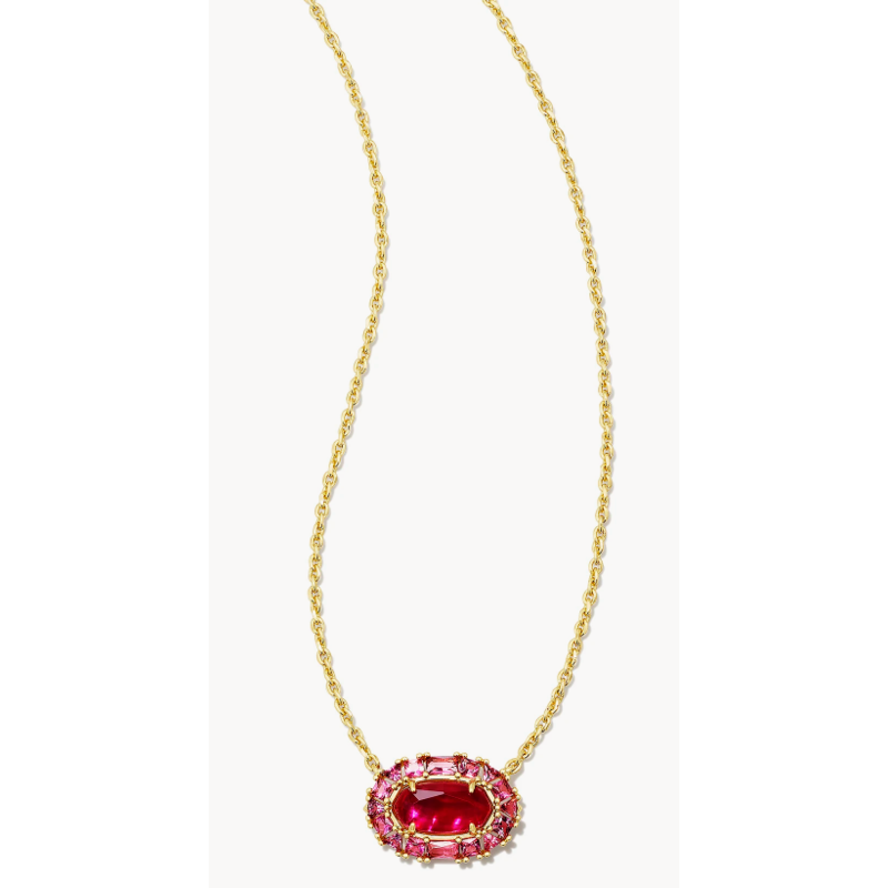 Kendra Scott Elisa Crystal Frame Short Pendant Necklace Gold Raspberry Illusion