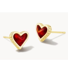 Framed Ari Heart Stud Earring Gold Red Opalescent Resin