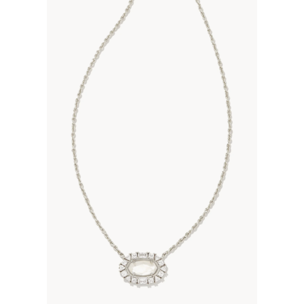 Elisa Crystal Frame Short Pendant Necklace Silver Ivory MOP