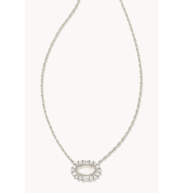 Elisa Crystal Frame Short Pendant Necklace Silver Ivory Mother of Pearl