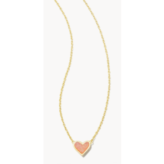 Framed Ari Heart Short Pendant Necklace Gold Light Pink Drusy