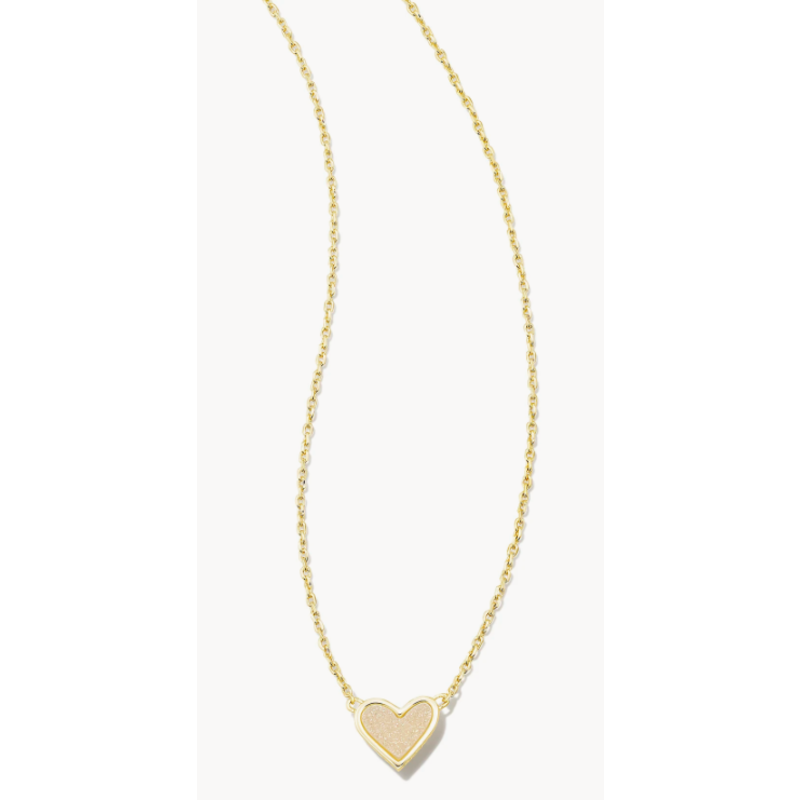 Framed Ari Heart Short Pendant Necklace Gold Iridescent Drusy