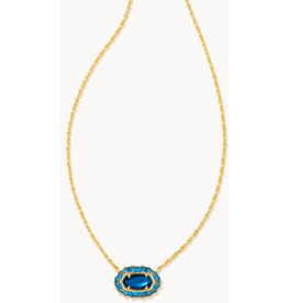 Elisa Crystal Frame Short Pendant Necklace Gold Sea Blue Illusion