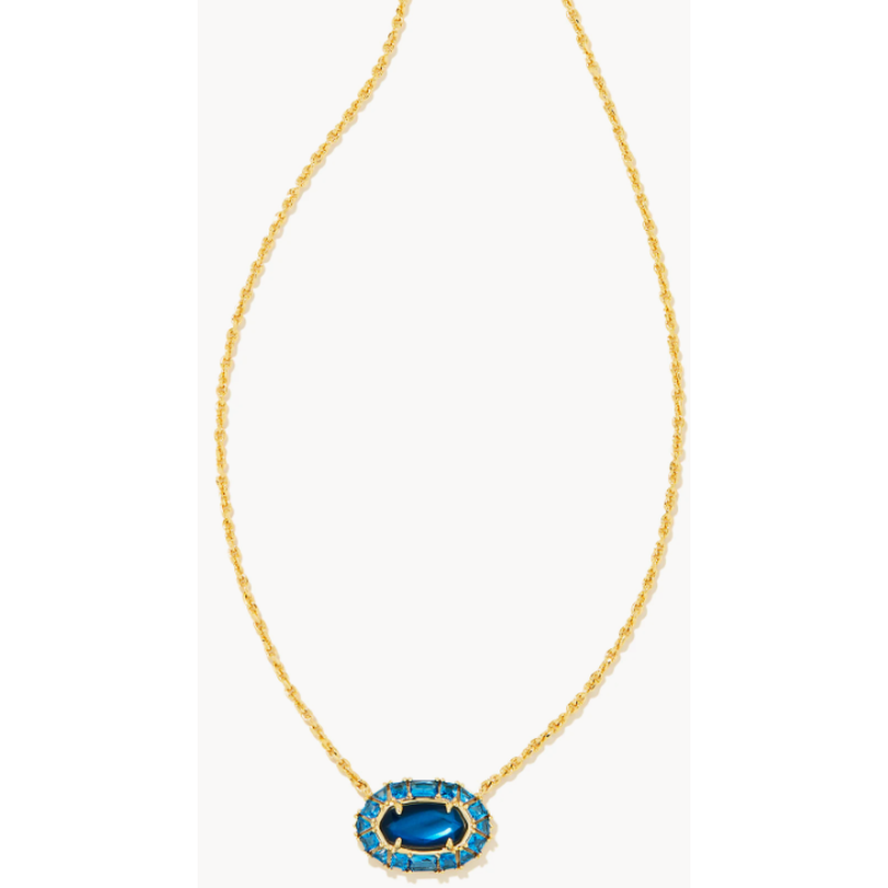 Kendra Scott Elisa Crystal Frame Short Pendant Necklace Gold Sea Blue Illusion