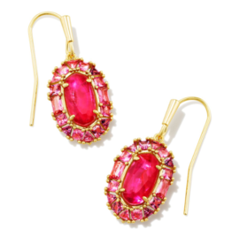 Lee Crystal Frame Drop Earring Gold Raspberry Illusion
