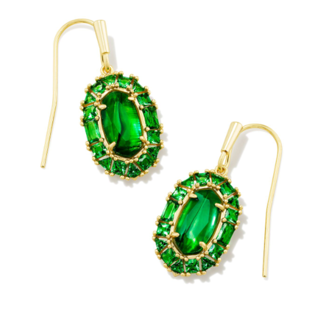 Lee Crystal Frame Drop Earring Gold Kelly Green Illusion