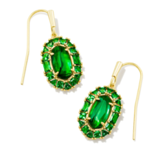 Lee Crystal Frame Drop Earring Gold Kelly Green Illusion