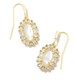 Lee Crystal Frame Drop Earring Gold Ivory Mother of Pearl