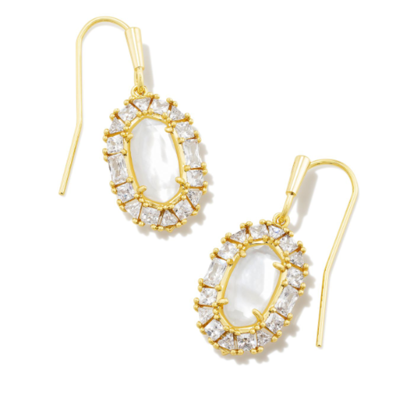 Lee Crystal Frame Drop Earring Gold Ivory Mother of Pearl