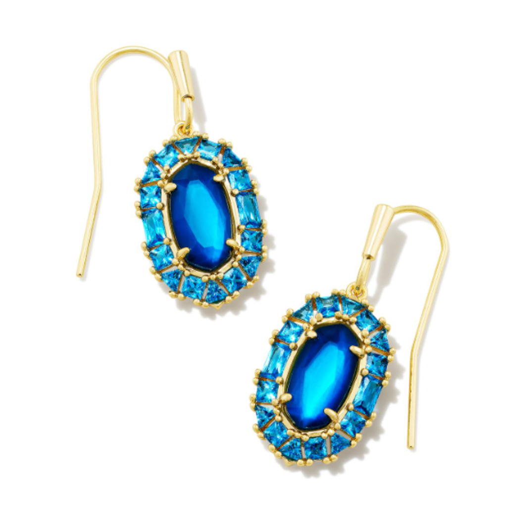 Kendra Scott Lee Crystal Frame Drop earring Gold Sea Blue Illusion