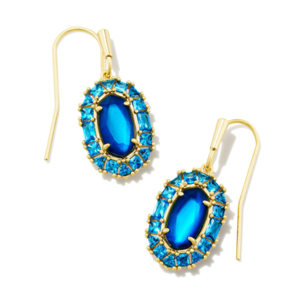 Lee Crystal Frame Drop earring Gold Sea Blue Illusion