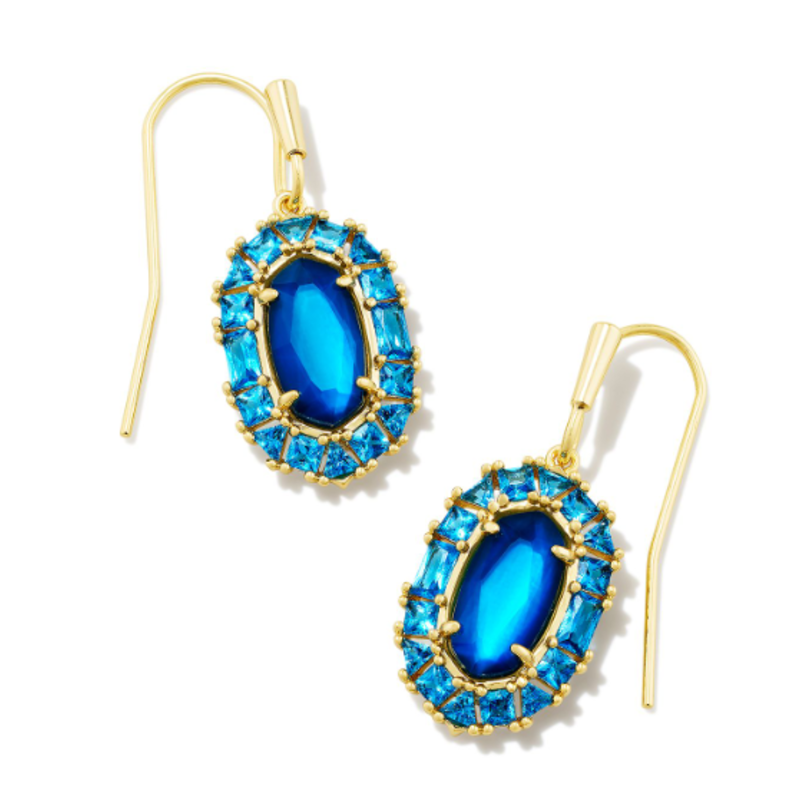 Lee Crystal Frame Drop Earring Gold Sea Blue Illusion