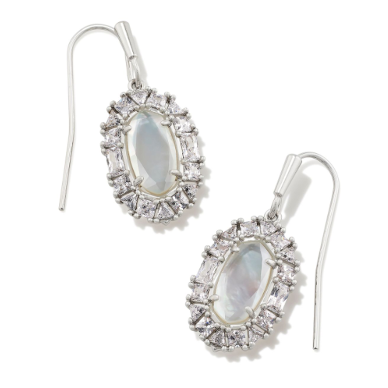 Lee Crystal Frame Drop Earrings Silver Ivory Mother of Pearl