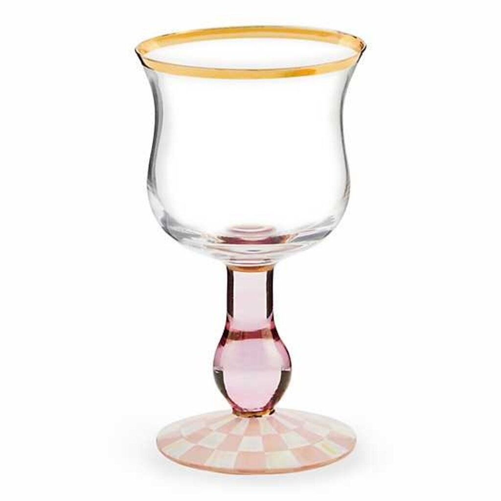 MacKenzie-Childs Rosy Check Wine Glass