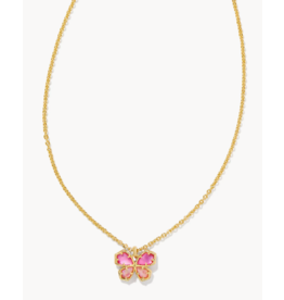 Mae Butterfly Pendant Necklace Gold Azalea Pink Mix