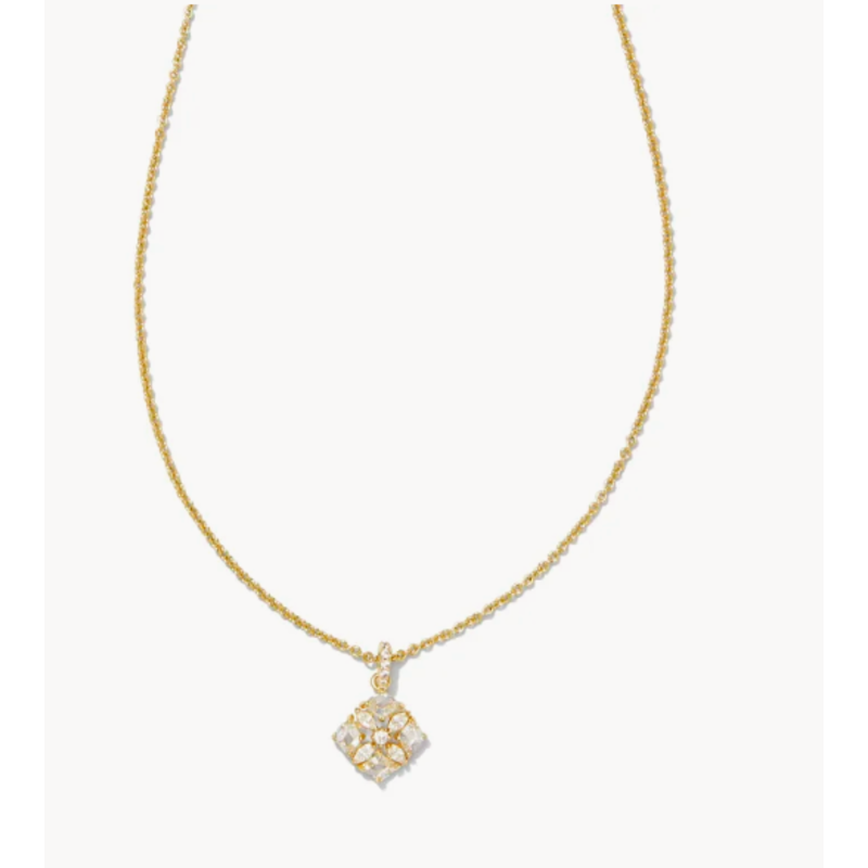 Dira Crystal Pendant Necklace Gold White Crystal