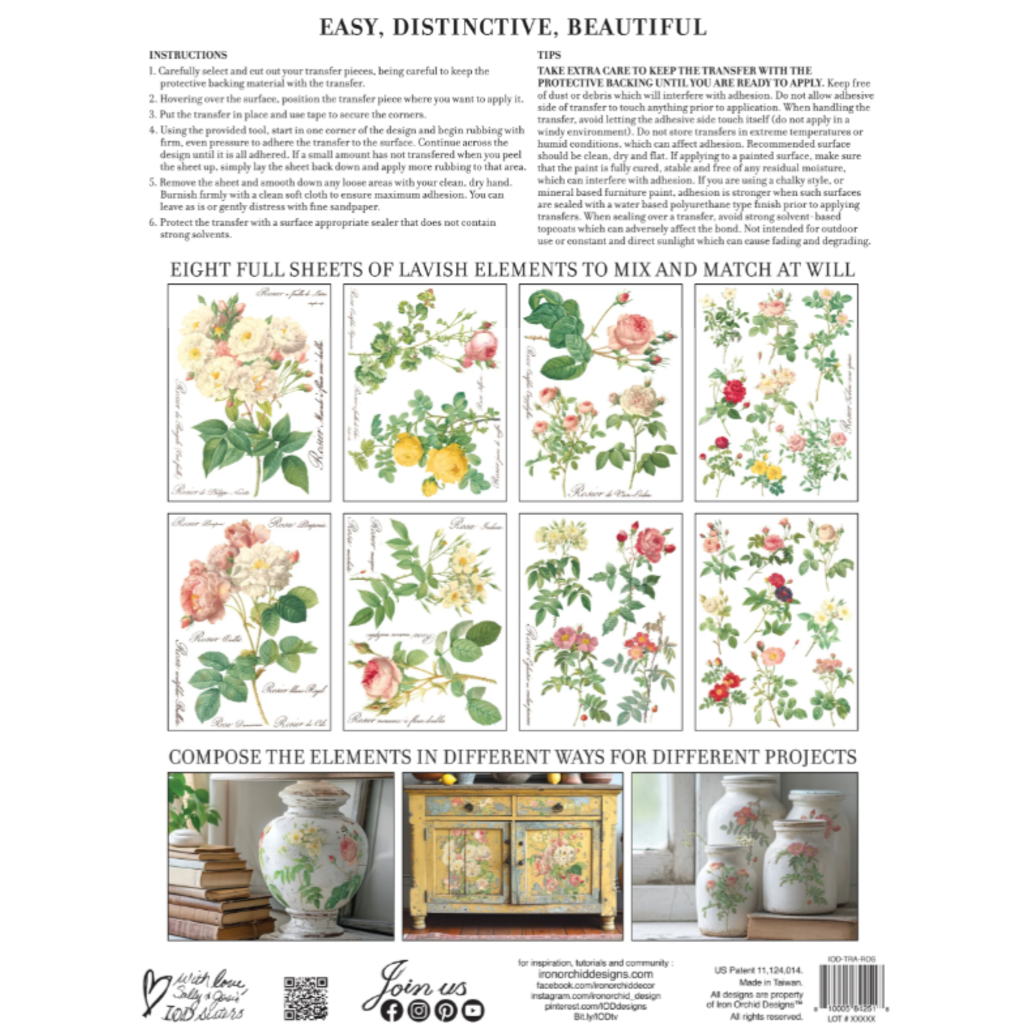 Iron Orchid Designs Rose Botanical Transfer