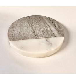 Two-Tone Beige/White Marble Coaster - Single