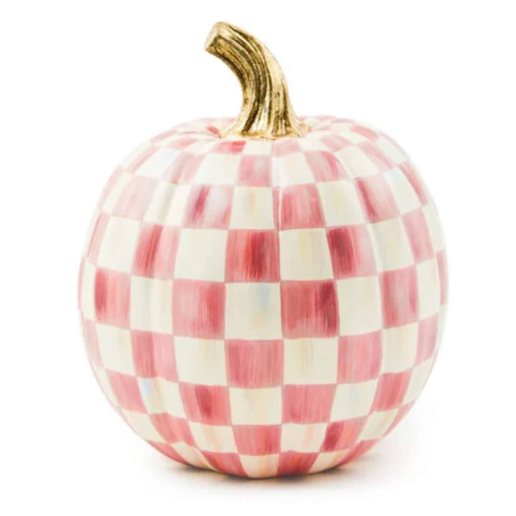 MacKenzie-Childs Bubblegum Pink Check Small Pumpkin