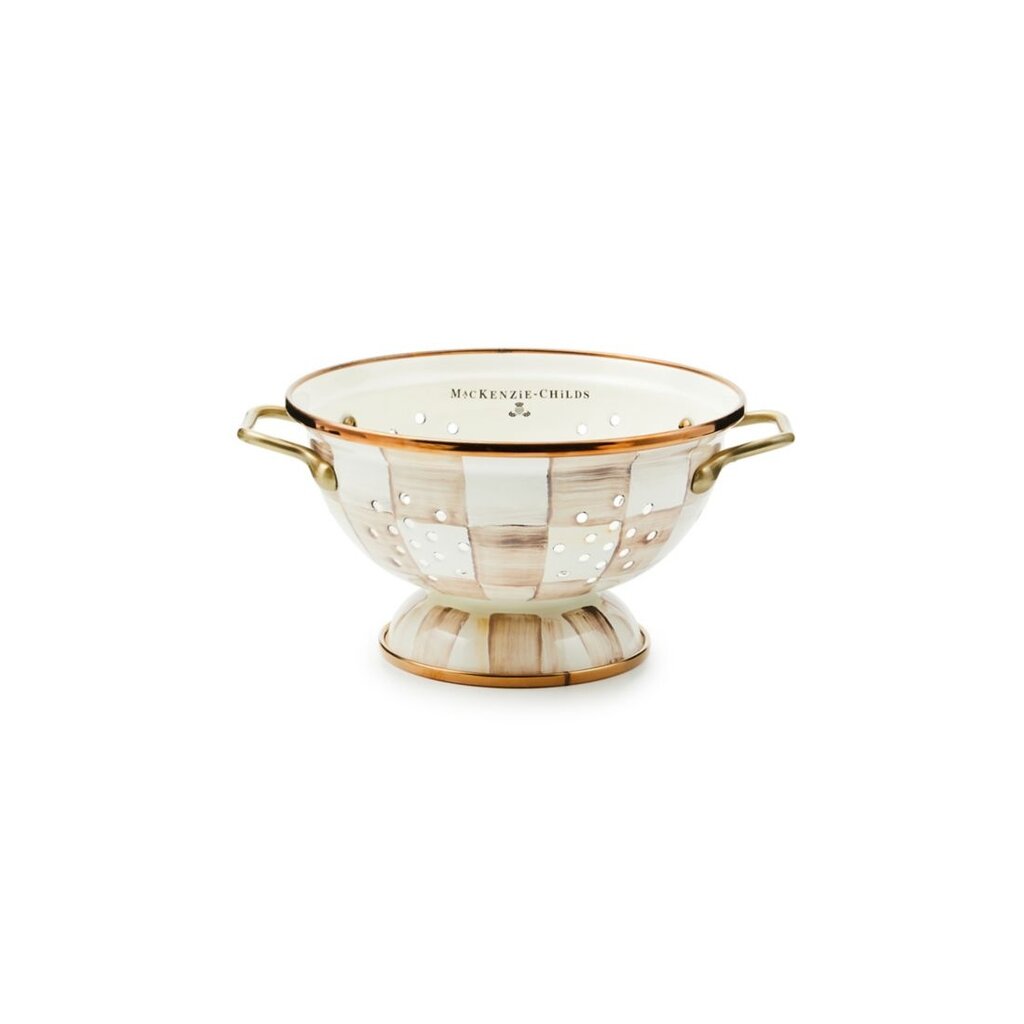 Mocha Check Small Colander