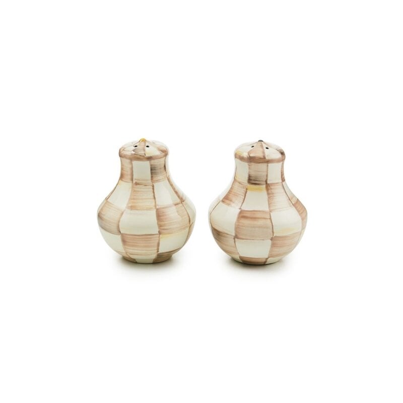 MacKenzie-Childs Mocha Check Salt & Pepper Shakers