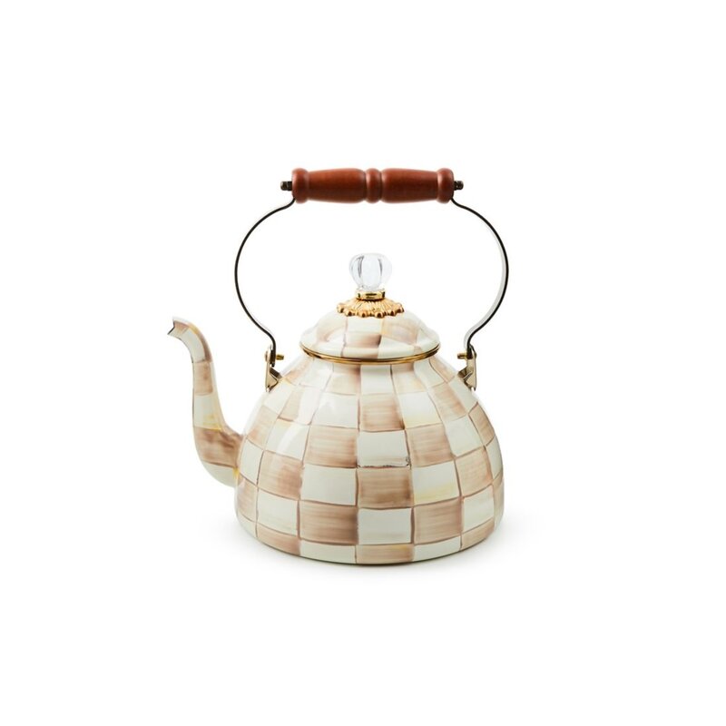 MacKenzie-Childs Mocha Check 3 Quart Tea Kettle