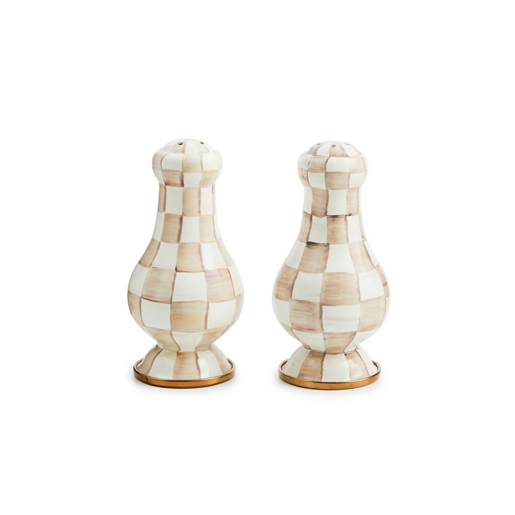 MacKenzie-Childs Mocha Check Large Salt & Pepper Shakers