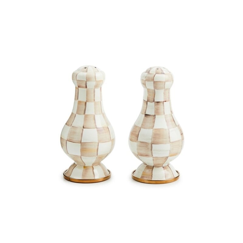 MacKenzie-Childs Mocha Check Large Salt & Pepper Shakers