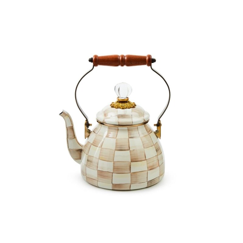 MacKenzie-Childs Mocha Check 2 Quart Tea Kettle