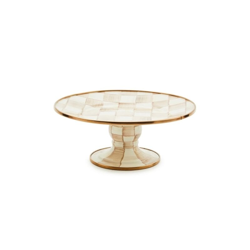 MacKenzie-Childs Mocha Check Mini Pedestal Platter