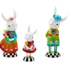 MacKenzie-Childs Calico Bunny Figures, Set of 3
