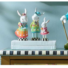 MacKenzie-Childs Calico Bunny Figures, Set of 3