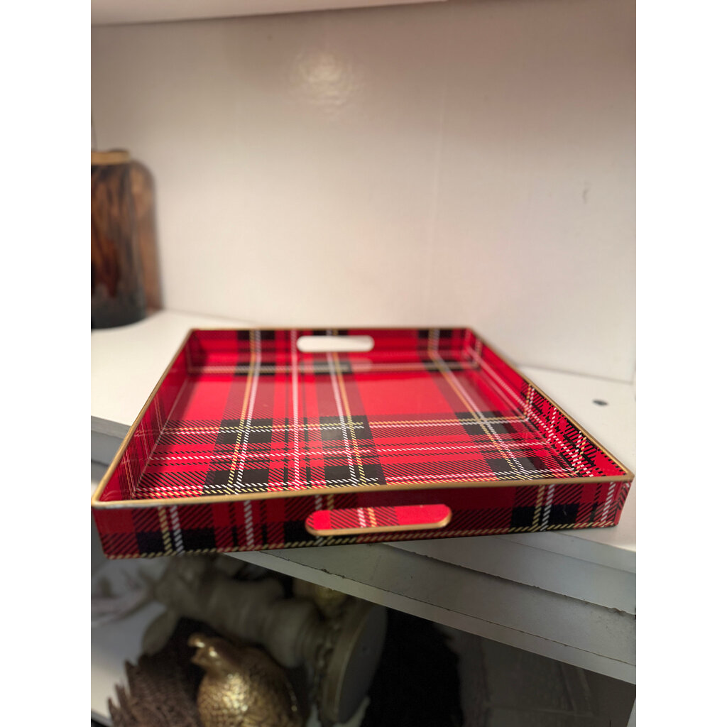 Red Plaid Square Tray (12.5" x 12.5")
