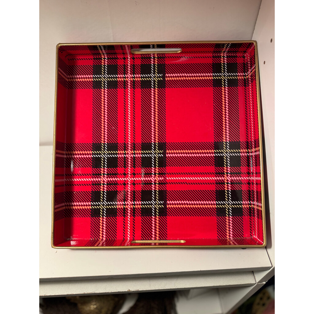 Red Plaid Square Tray (12.5" x 12.5")