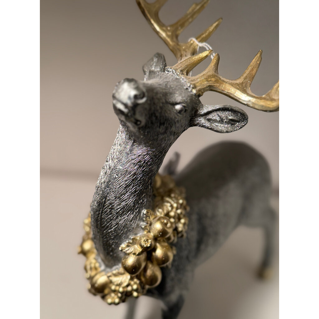 Standing Silver & Gold Deer with Wreath